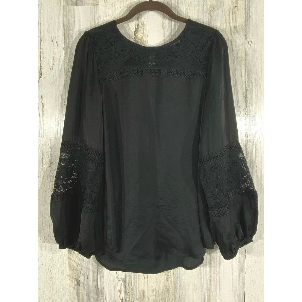 Jodifl Womens Blouse Size Small Black Boho Lace Balloon Sleeve Keyhole Peasant